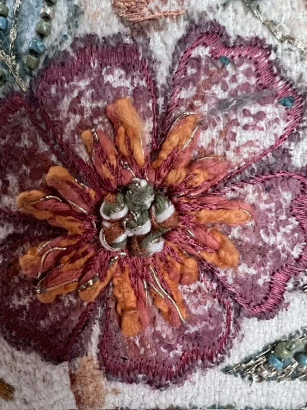 Vintage Embroidered and Beaded Pumpkin Throw Pillow / Fall / Thanksgiving Decor